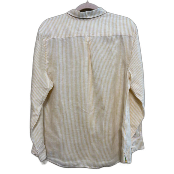 Tommy Bahama 100% Linen Button Up Shirt Womens Large Yellow White Coastal Beachy - Picture 3 of 7
